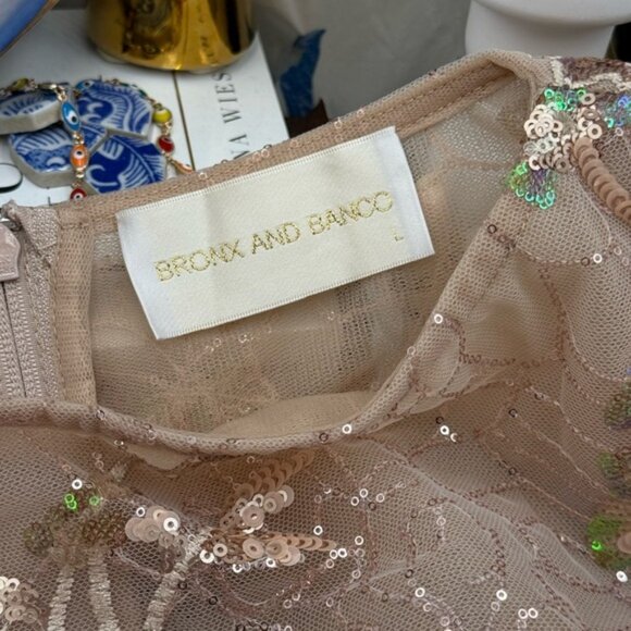 🆕 BRONX & BANCO 🧿 NWOT Violet Mini Dress, Gold & Champagne Sequin - Sz L US 8 - Picture 14 of 15